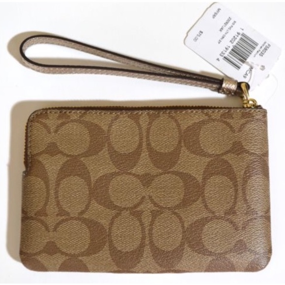 COACH BROWN GOLD WRISTLET WITH STRAP NEW WITH TAG - Picture 2 of 4
